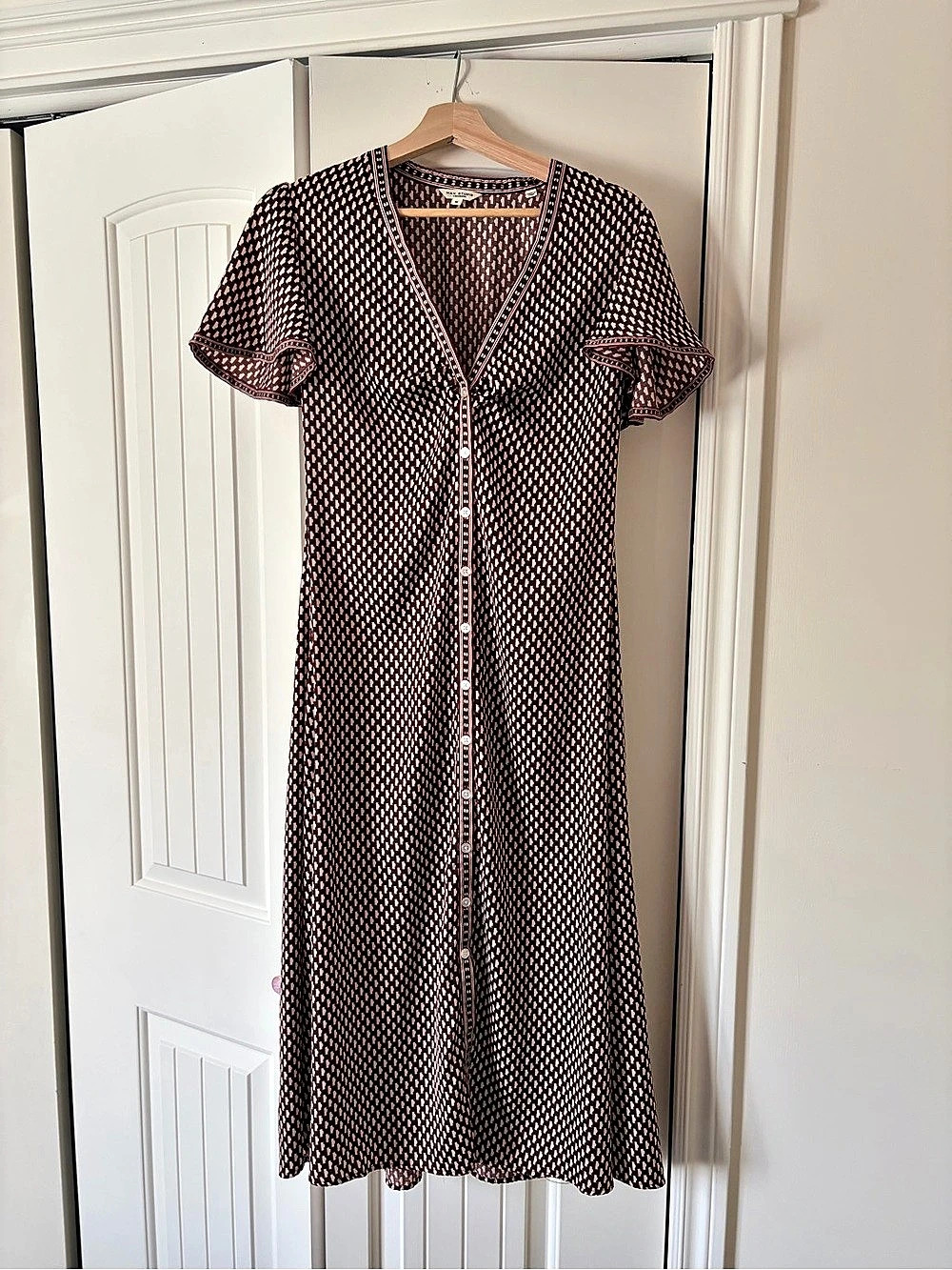 Max Studio London Geometric Midi Dress in Black & Burgundy Size Medium